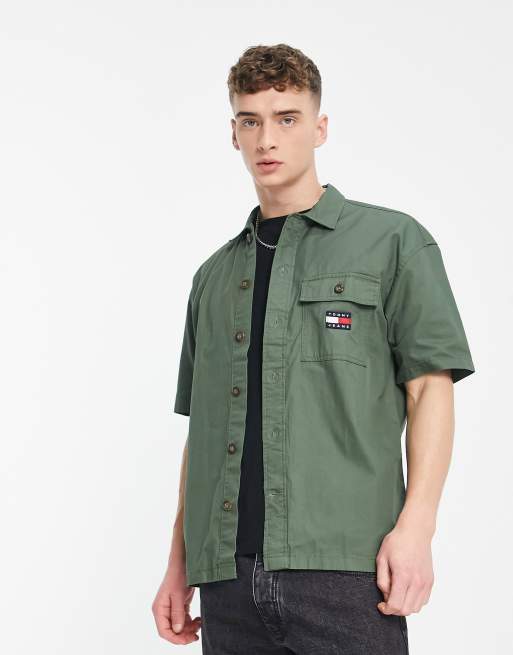 Tommy Jeans short sleeve shirt classic fit in khaki | ASOS