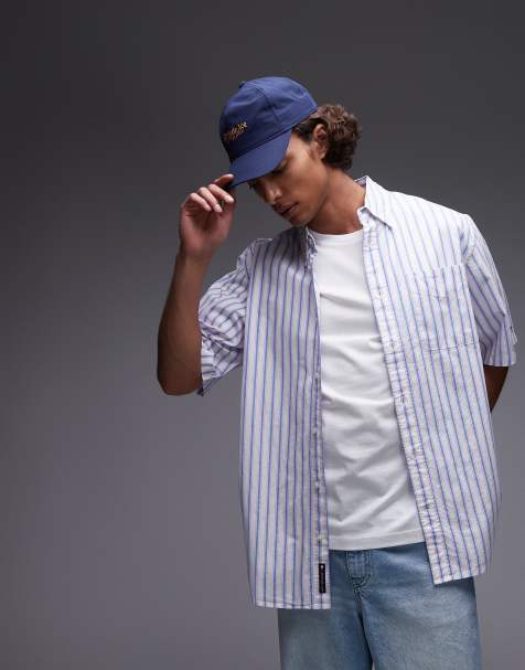 Tommy Jeans short sleeve shirt in blue and off white stripe - view 1