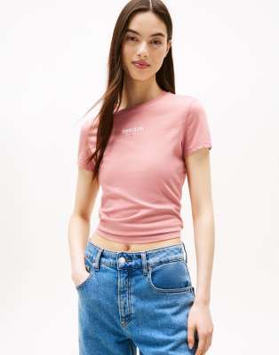 Tommy Jeans Short Sleeve Slim Fit Logo T-shirt In Pink