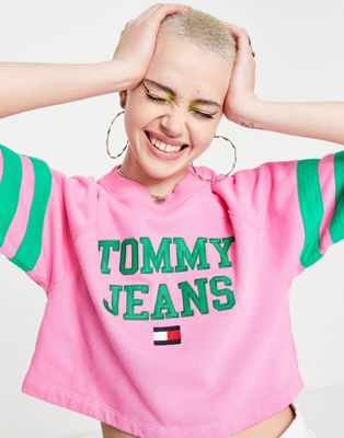 Tommy Jeans short sleeve sweatshirt in pink
