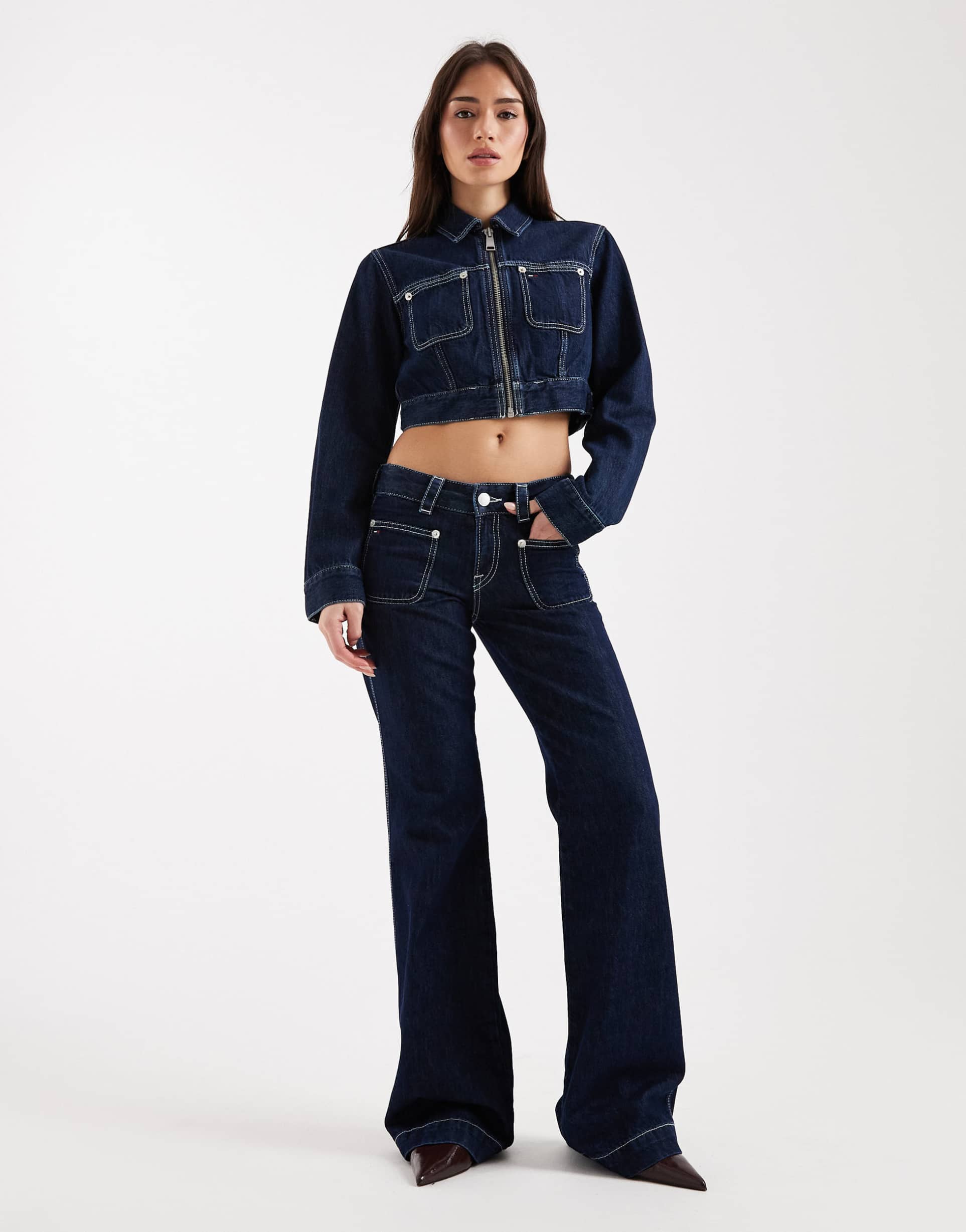 tommy jeans sia low rise bootcut jeans in dark wash blue - part of a set