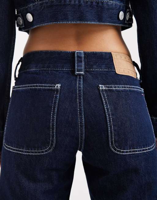 Tommy Jeans – Sia – Mörkblå, tvättade bootcut-jeans med låg midja, del av set, 4 av 5