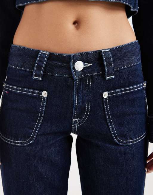 Tommy Jeans – Sia – Mörkblå, tvättade bootcut-jeans med låg midja, del av set, 5 av 5