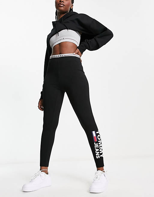 Tommy Jeans side logo leggings in black | ASOS