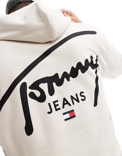 Tommy Jeans signature back print logo hoodie in off white, 4 of 4