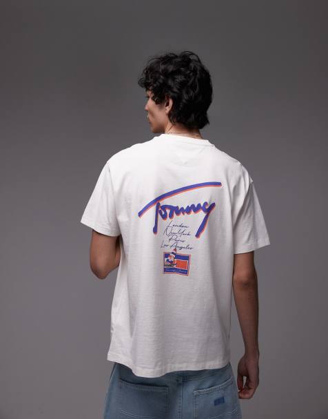 Tommy Jeans signature back print t-shirt in white and purple - view 1