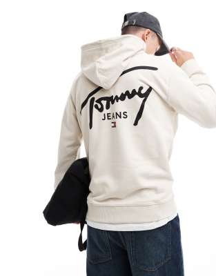 Tommy Jeans Signature Backprint Logo Hoodie In Off White