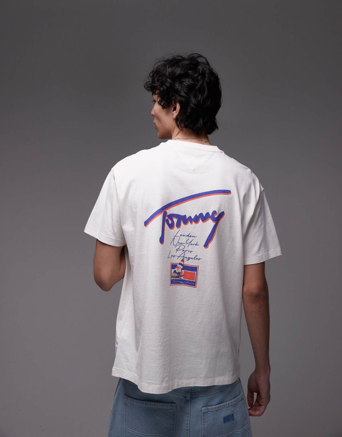 Tommy Jeans signature backprint t-shirt in white and purple