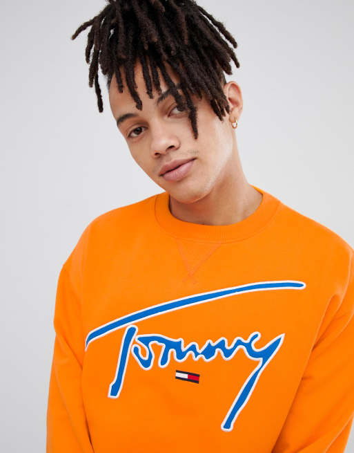 Tommy jeans deals signature sweatshirt orange