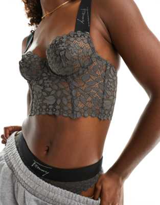 Tommy Hilfiger Tommy Jeans Signature Lace Bustier Bra In Charcoal Gray