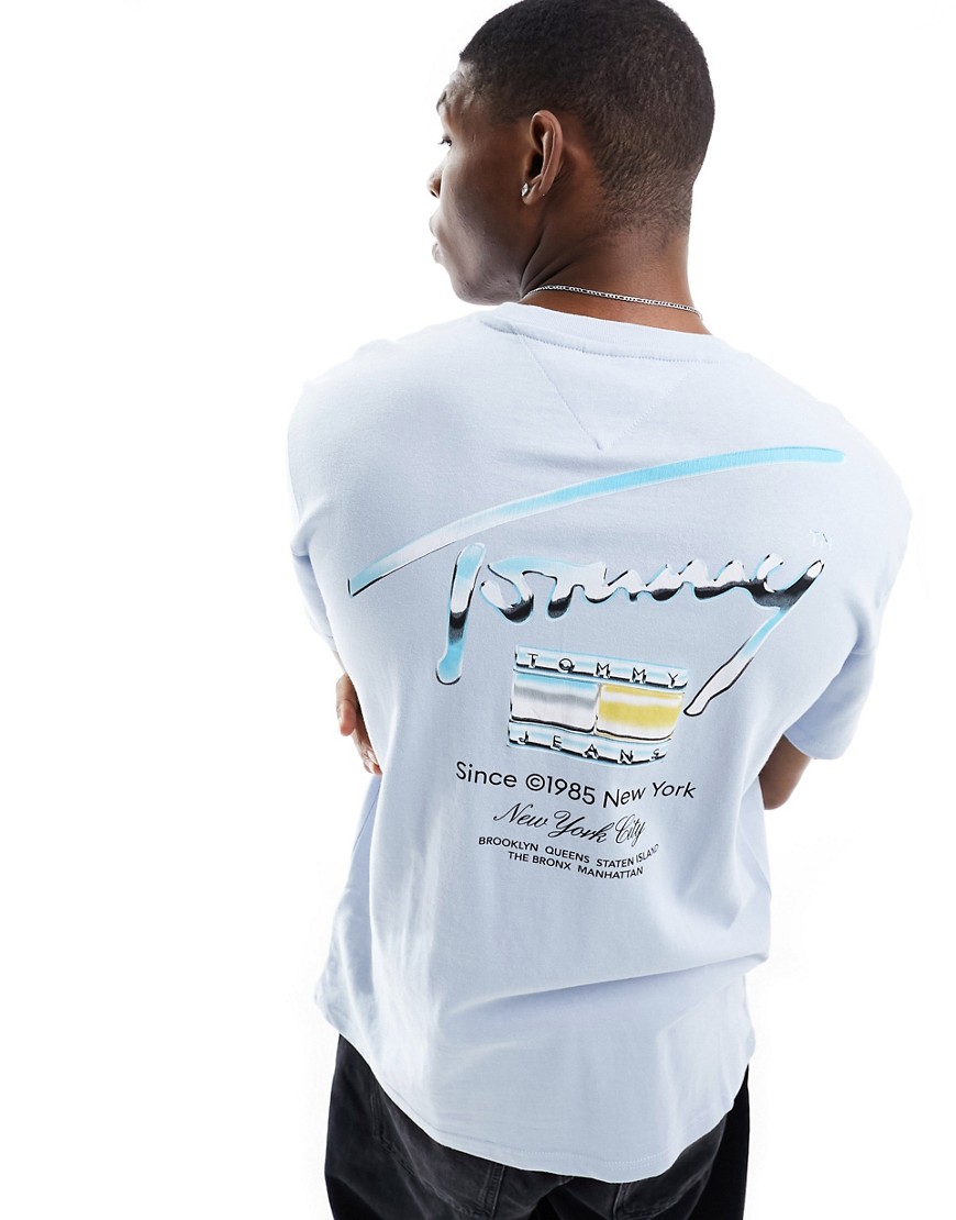 Tommy Jeans signature logo backprint t-shirt in light blue