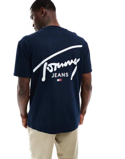Tommy Jeans signature logo backprint t-shirt in navy - view 1