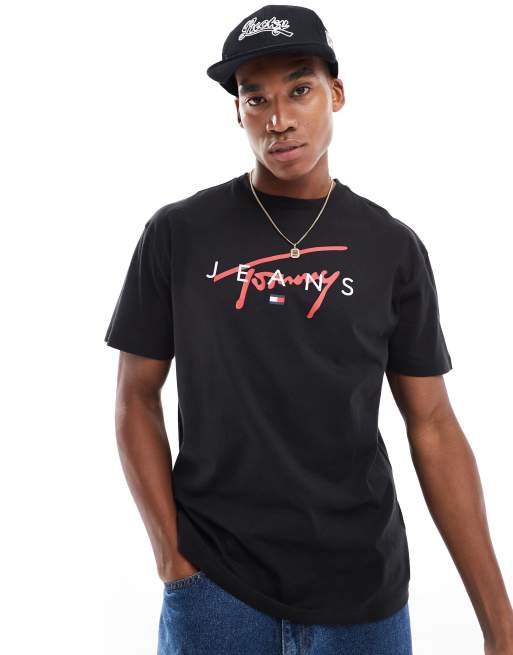 Tommy Jeans Signature Logo Crew Neck T-Shirt in Black, 2 of 4
