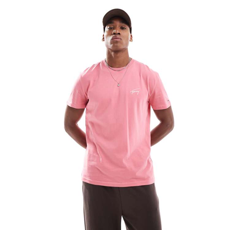 Tommy Jeans Signature logo embroidery t shirt in pink ASOS