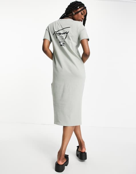 Tommy Jeans signature logo midi dress in grey