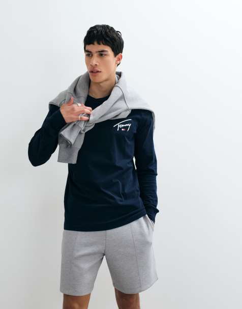 Tommy Jeans Signature logo slim fit long sleeve t-shirt in navy - view 1