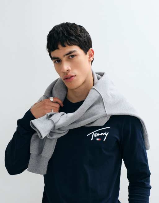 Tommy Jeans Signature logo slim fit long sleeve t-shirt in navy, 3 of 5