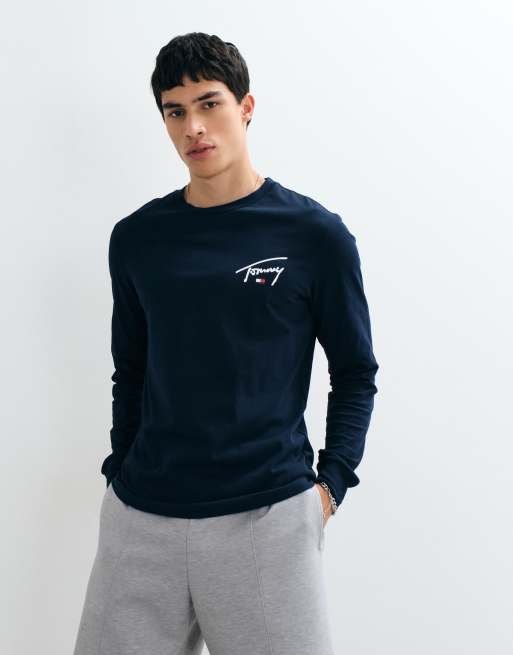 Tommy Jeans Signature logo slim fit long sleeve t-shirt in navy, 4 of 5