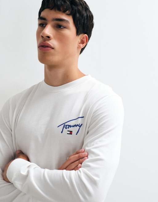 Tommy Jeans Signature logo slim fit long sleeve t-shirt in white, 3 of 5
