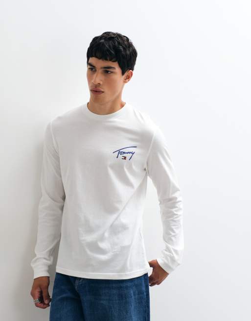 Tommy Jeans Signature logo slim fit long sleeve t-shirt in white, 5 of 5