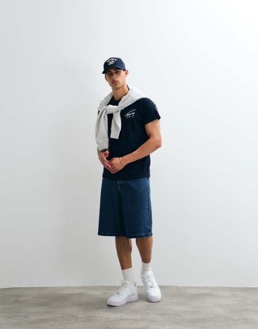 Tommy Jeans Signature logo slim fit t-shirt in navy, 2 of 5