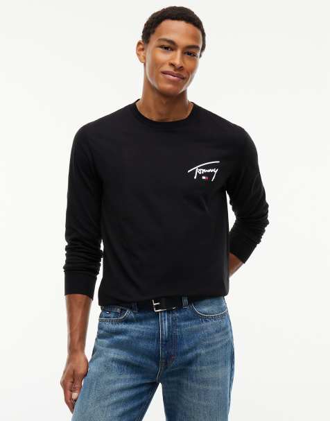 Tommy Jeans Signature logo slim long sleeve t-shirt in black - view 1