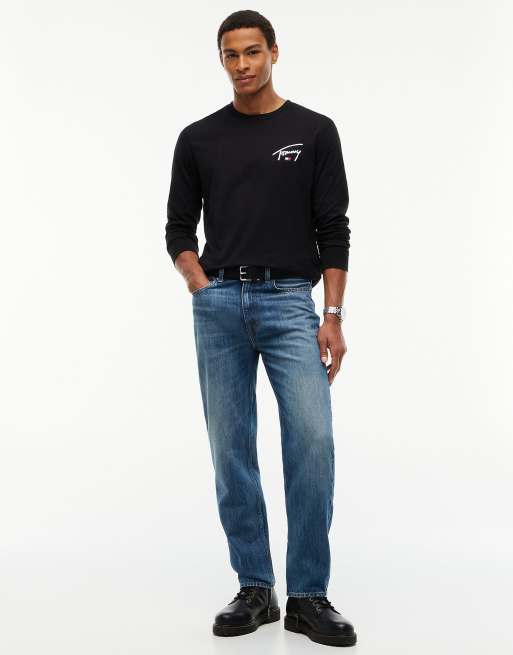 Tommy Jeans Signature logo slim long sleeve t-shirt in black, 2 of 6