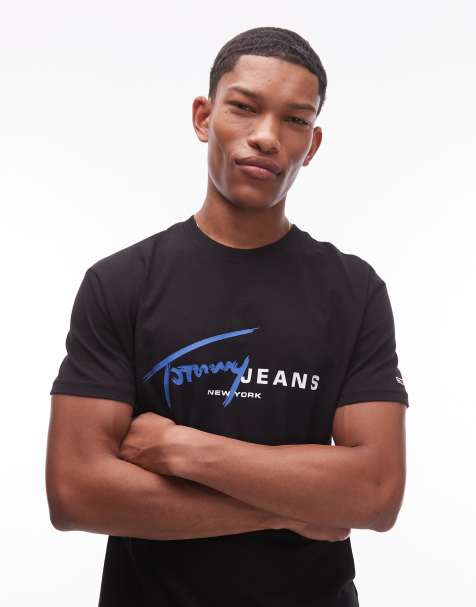 Tommy Jeans signature logo t-shirt in black and blue - view 1