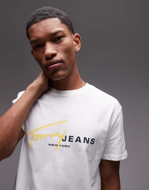 Tommy Jeans signature logo t-shirt in white and yellow - view 1