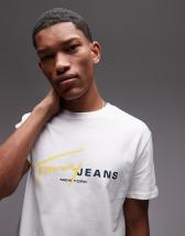 Tommy Jeans large paisley flag T-shirt in off white and