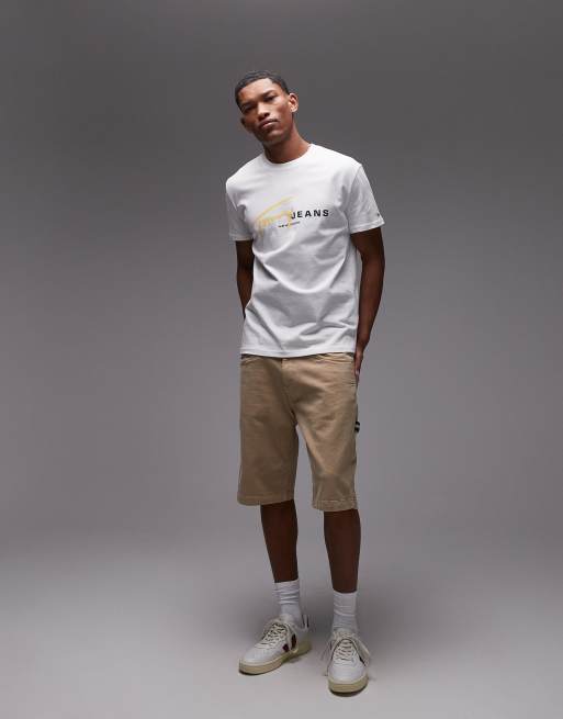 Tommy Jeans signature logo t-shirt in white and yellow, 3 of 4