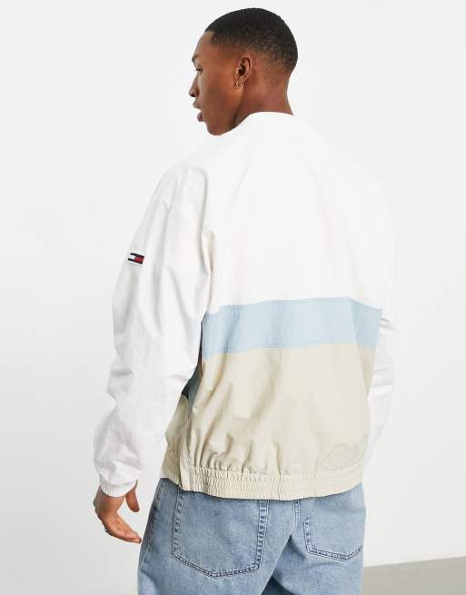 Tommy Jeans signature nylon blend overhead jacket sweater WHITE
