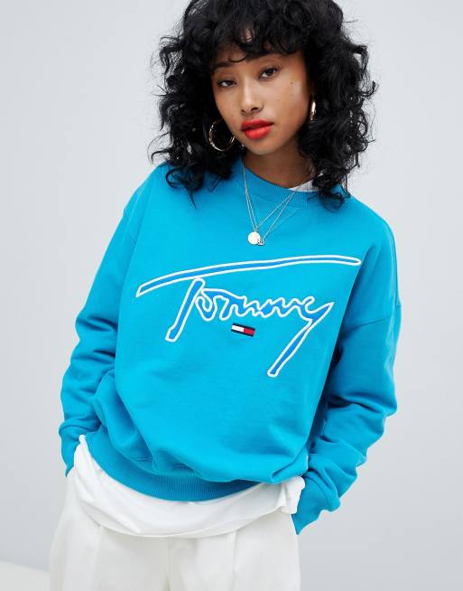 Tommy jeans signature on sale hoodie sweatshirt