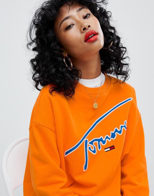 Tommy signature cheap hoodie orange