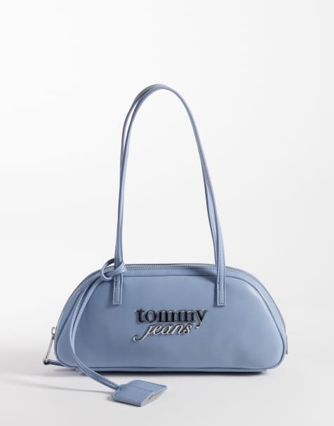 Tommy Jeans silver bold logo shoulder bag in baby blue - view 1