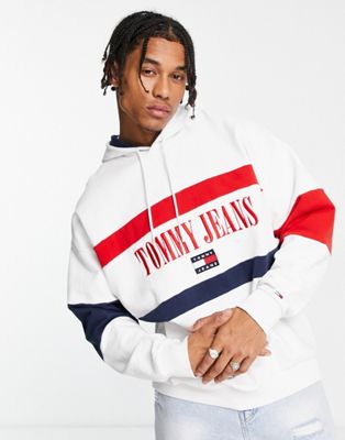 Tommy Jeans skater fit archive logo colourblock hoodie in white