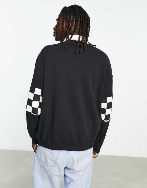 Tommy Jeans skater fit checkerboard detail rugby sweatshirt in black