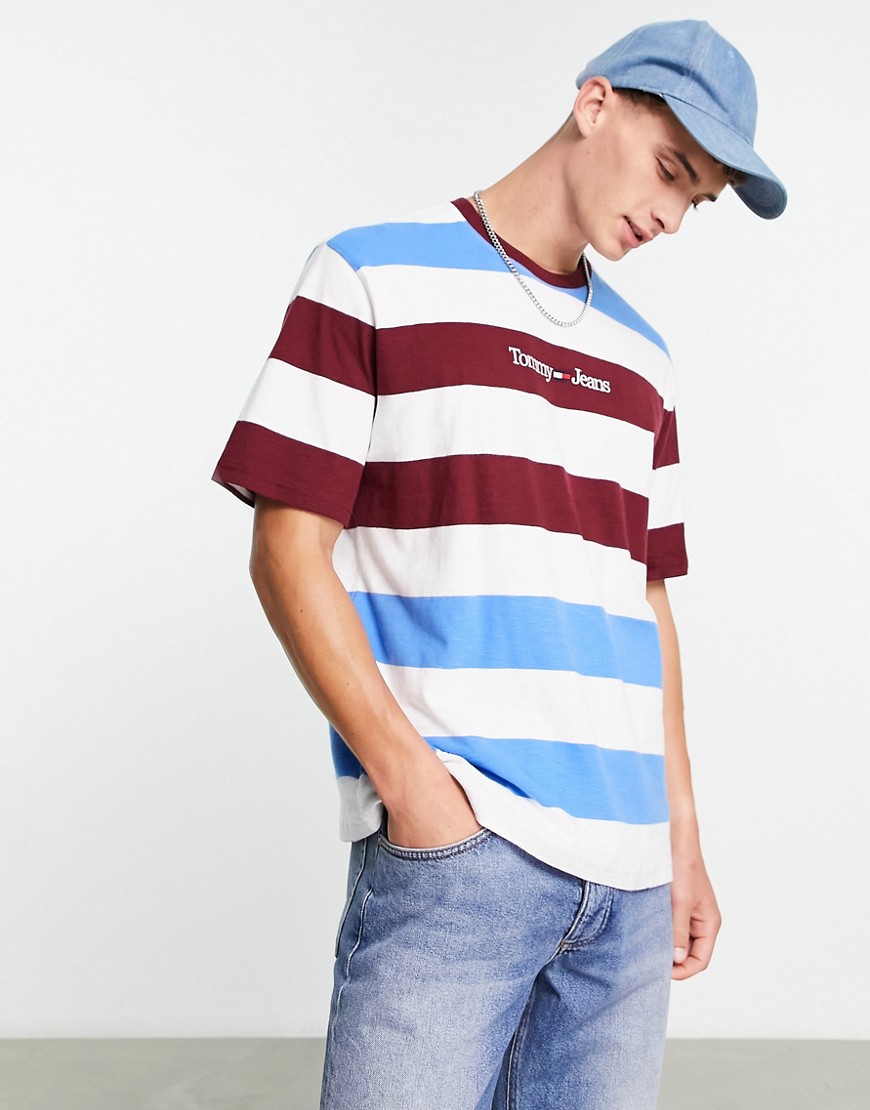 Tommy Jeans skater fit serif stripe logo t-shirt in white