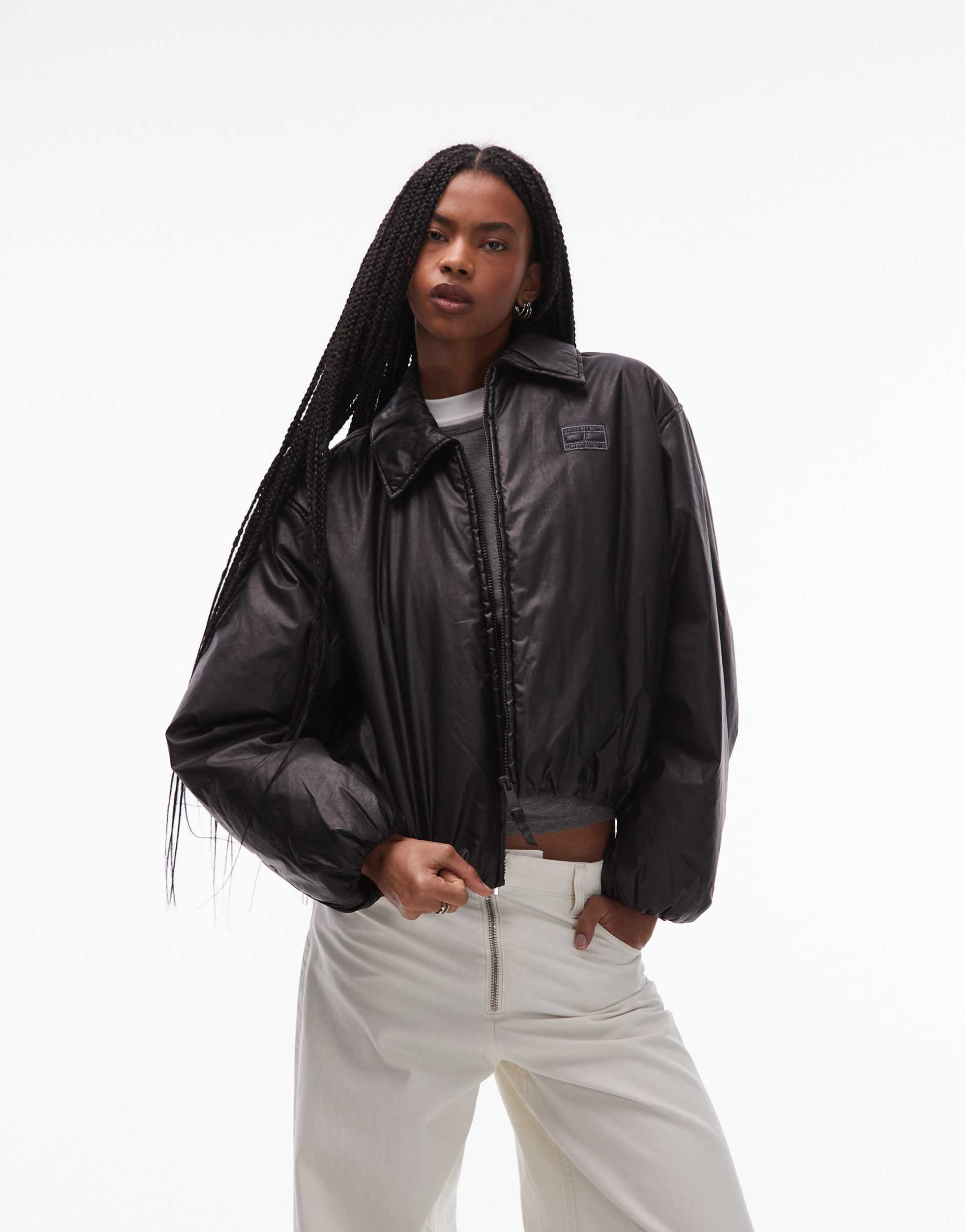 tommy jeans slick look bomber jacket in black