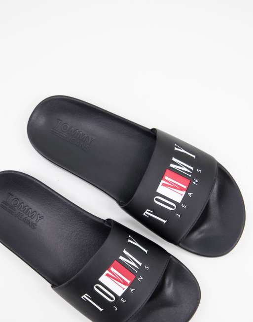 Tommy Jeans - Sliders con logo con testo, colore nero