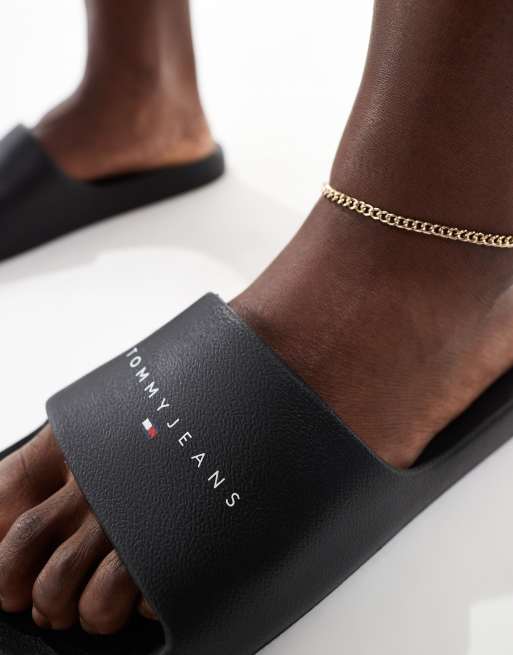 Tommy Jeans - Sliders da piscina in similpelle PU nere con stampa, 4 di 4