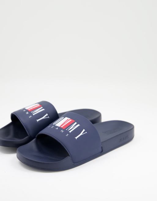 Tommy Jeans sliders with text logo in navy | ASOS