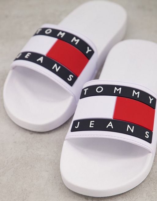 Tommy Jeans slides with flag logo in white | ASOS