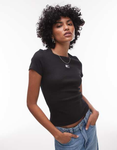 Tommy Jeans slim badge t-shirt in black - view 1