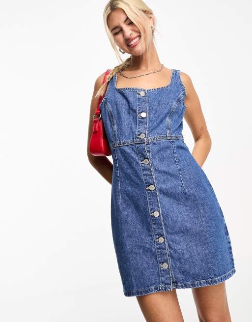 Tommy Jeans Curve DUNGAREE DRESS MIDI - Denim dress - blue denim 