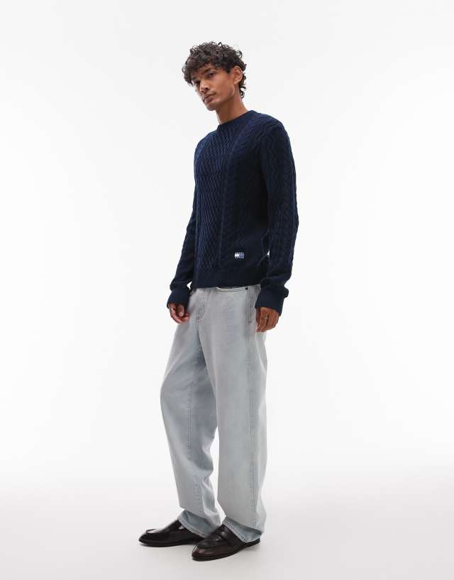 Tommy Jeans slim cable knit quarter zip sweater in navy | ASOS