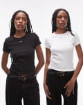 [Tommy Jeans] Tommy Jeans slim essential 2 pack t-shirt in white and black XXS Ecru/ black