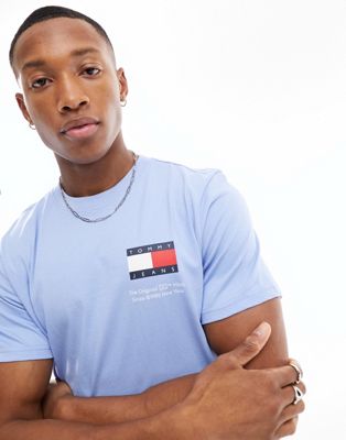 Tommy Jeans slim essential flag logo t-shirt in blue - ASOS Price Checker