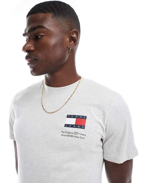 Tommy Jeans slim essential flag t-shirt in grey - view 1
