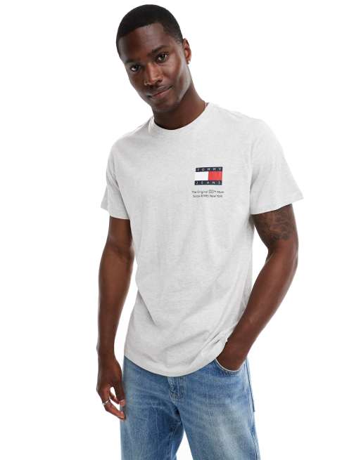 Tommy Jeans slim essential flag t shirt in grey ASOS